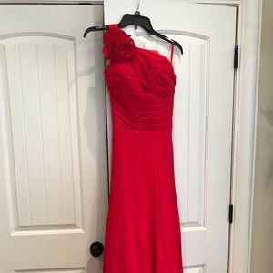 Red Prom Dress with Rose shoulder sleeve